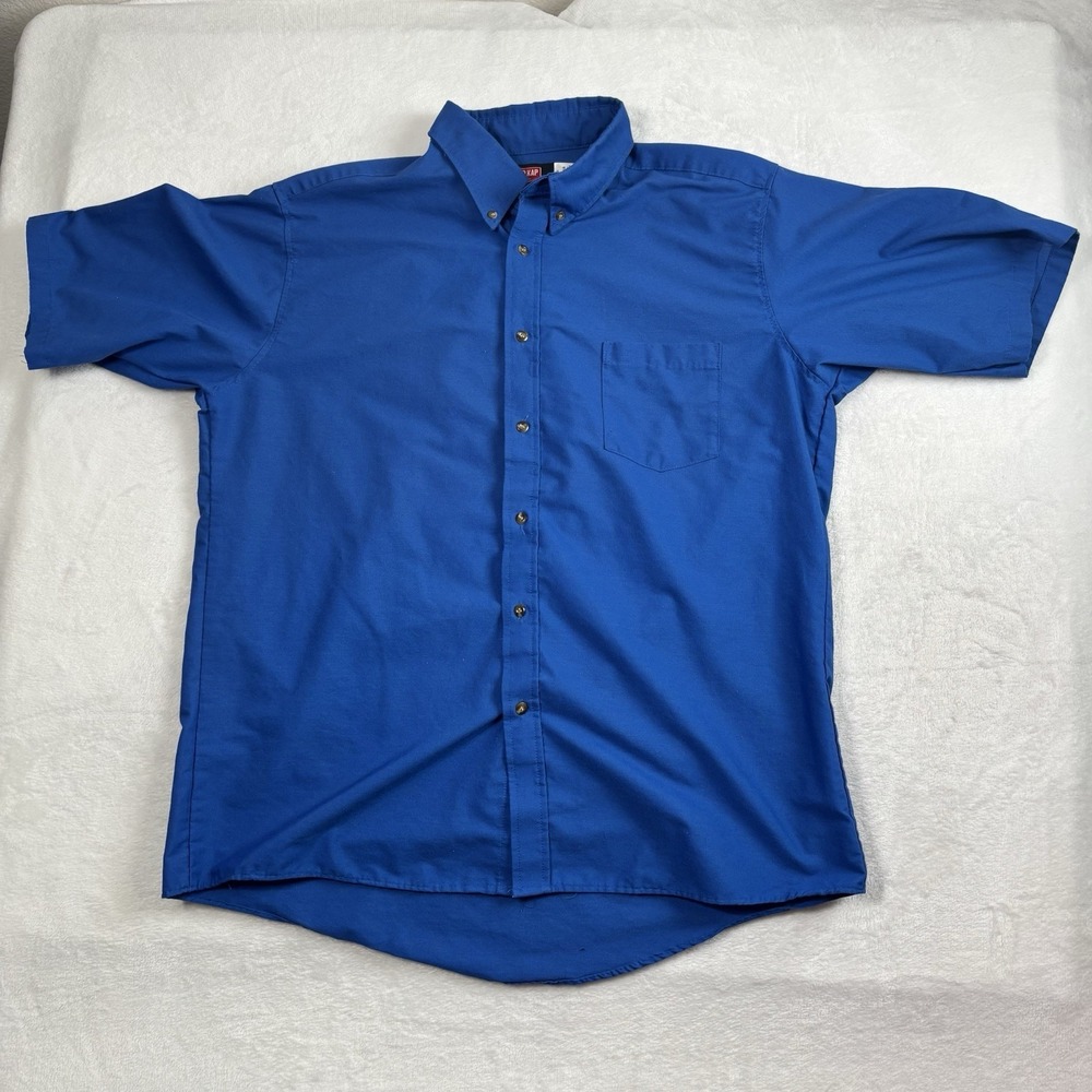 Red Kap Blue Short Sleeve Button Up Collared Shirt Mechanic Workwear Men's XL
